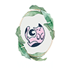 WildlyPet logo: a pink cat is sleeping in an oval circle with leaves. The logo is to describe the niche-Pet care and health articles