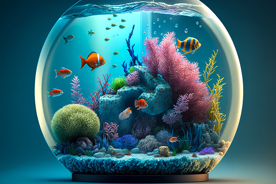 An Aquarium with live fish and aquatic plants. The image is in accordance with the post title Aquarium Fish that Don't Need Filter.